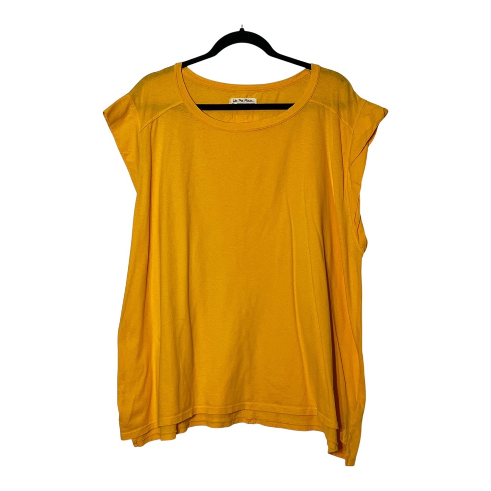 Free People We The Free Womens L Mustard Yellow Oversized Cap Sleeve Tee T-Shirt - Picture 9 of 9